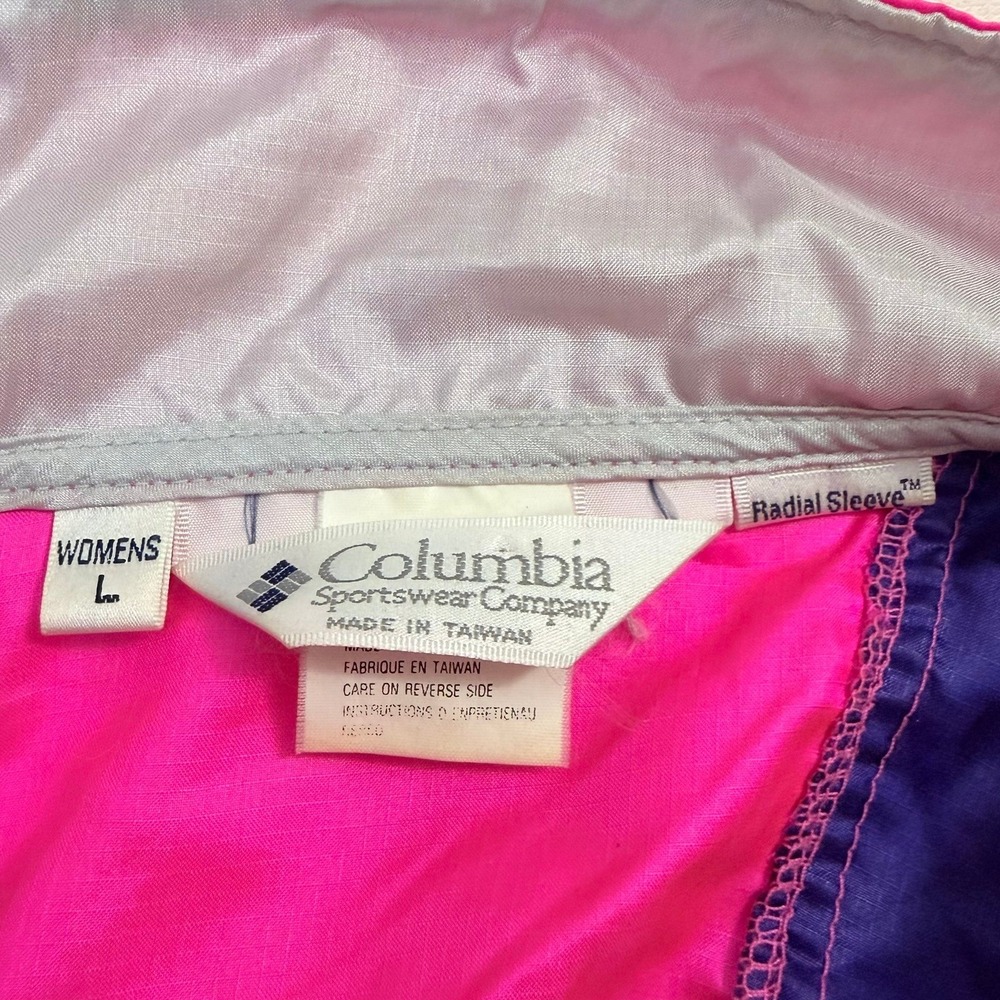 Vintage Columbia Windbreaker‎ Jacket Womens L Neon Pink Purple 90s Half Zip - Picture 7 of 8